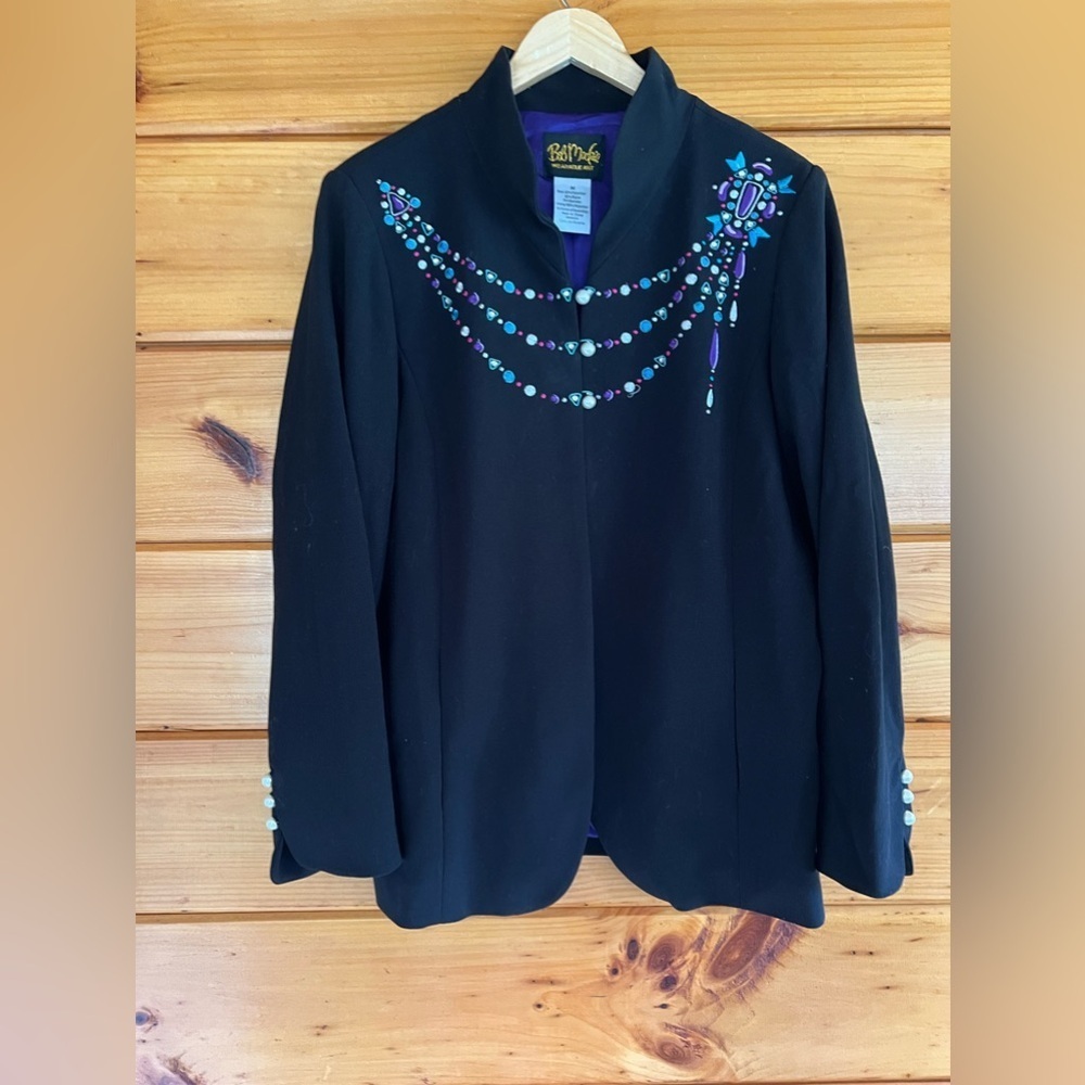 VTG Bob Mackie Wearable Art Women’s Sz M Black Embroidered Beaded Blazer Jacket
